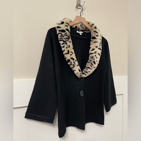 Cache Black Silk Blend Leopard Faux Fur Bell Sleeve Cardigan Sweater Size Small - Picture 4 of 9
